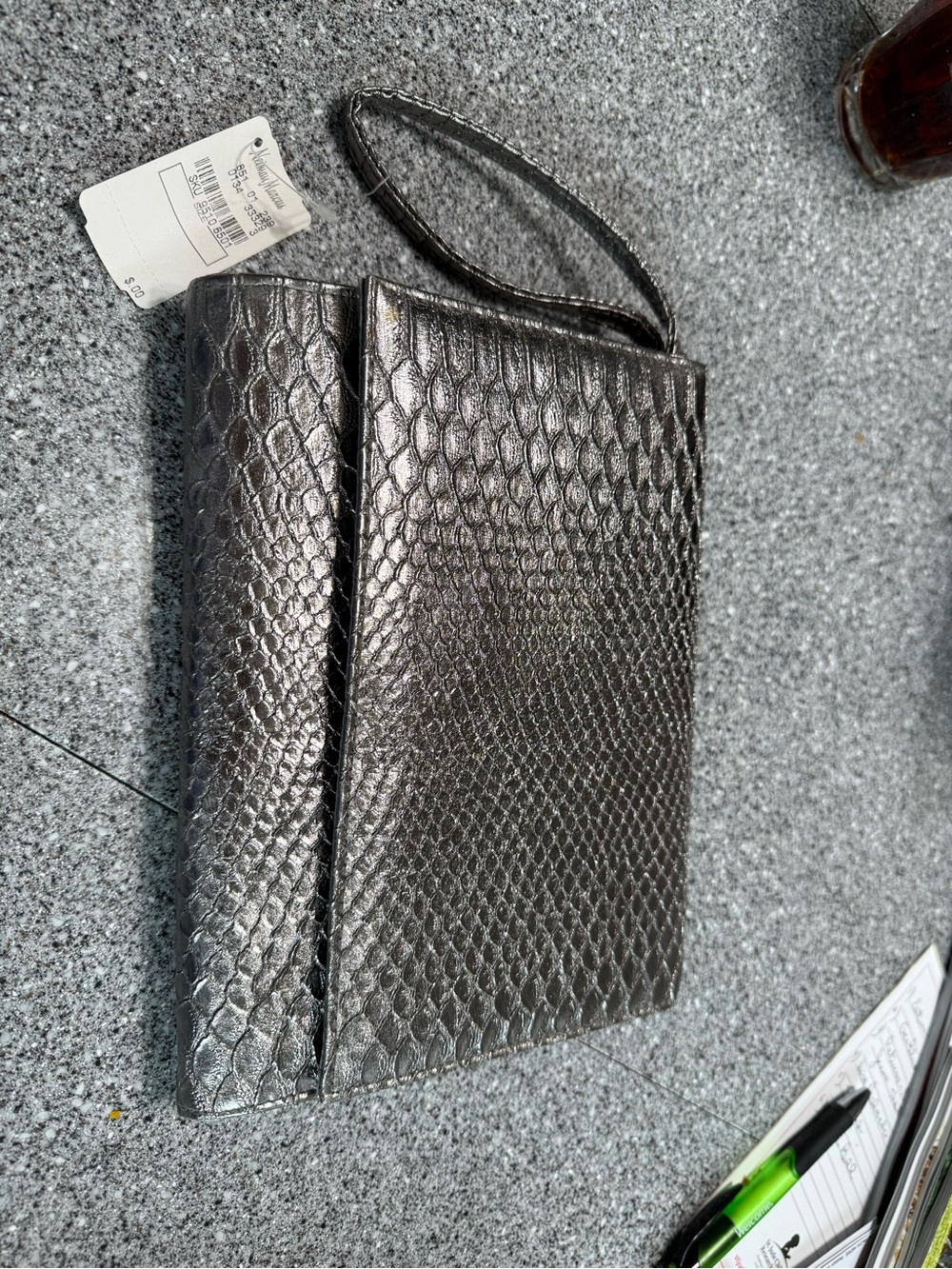 Neiman Marcus Metallic Silver Textured Wristlet